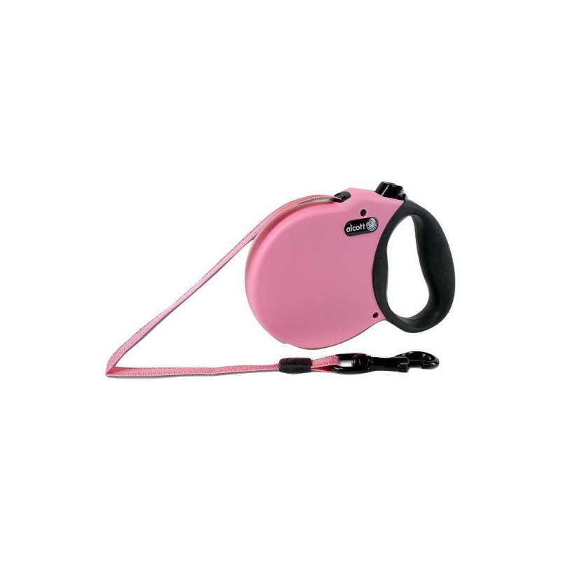 Alcott Adventure Retractable Reflective Belt Leash, 10 Feet Long, Extra Small For Dogs Up To 25 Lbs, Pink With Black Soft Grip Handle