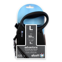 Alcott Adventure Retractable Reflective Belt Leash, 16 Feet Long, Large For Dogs Up To 110 Lbs, Black With Grey Soft Grip Handle