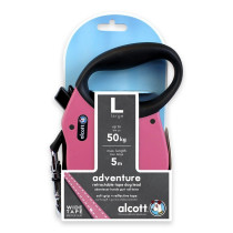 Alcott Adventure Retractable Reflective Belt Leash, 16 Feet Long, Large For Dogs Up To 110 Lbs, Pink With Black Soft Grip Handle