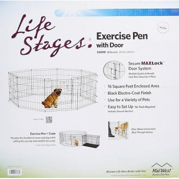Midwest Exercise Pen With Full Max Lock Door, Black, 24Inch