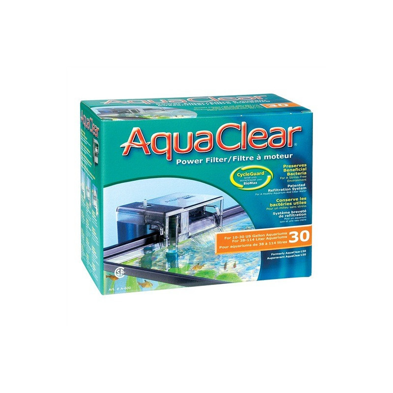Aqua Clear 30 Power Filter Preserves Beneficial Bacteria For Stress Free Environment, 114 Litres