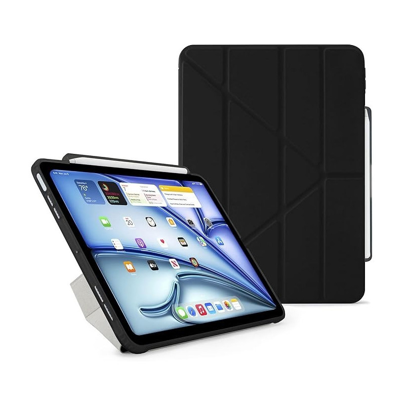 Pipetto Origami No3 Pencil Case For Apple Ipad Air 11 Inch Case M2 Ipad Air 6Th/5Th/4Th Generation Smart Cover With 5 In 1 Stand, Black