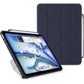 Pipetto Origami No3 Pencil Case For Apple Ipad Air 13 Inch Case M2 Smart Cover With 5 In 1 Stand, Dark Blue