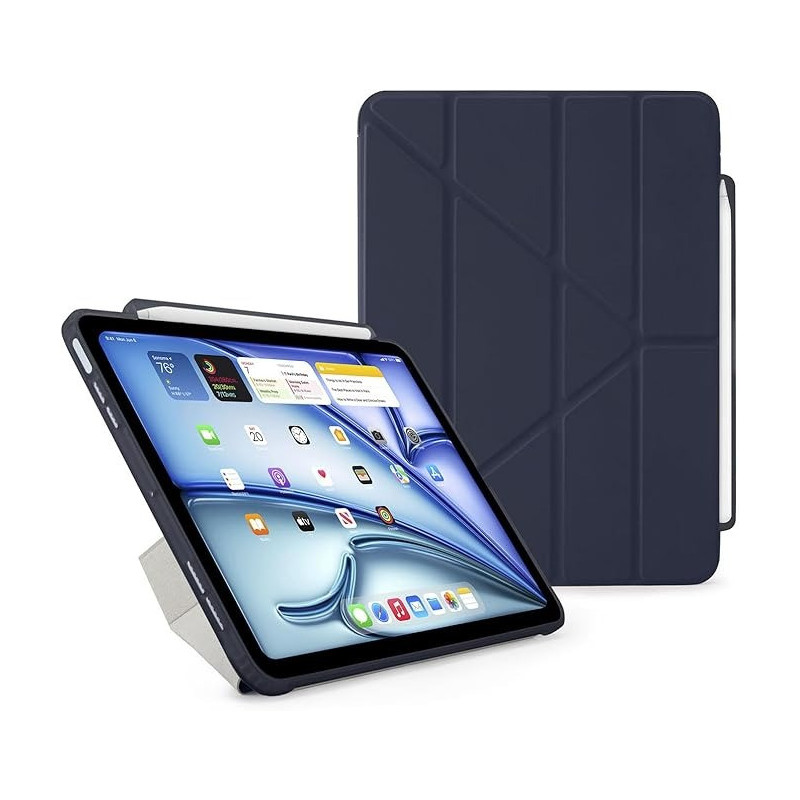Pipetto Origami No3 Pencil Case For Apple Ipad Air 13 Inch Case M2 Smart Cover With 5 In 1 Stand, Dark Blue