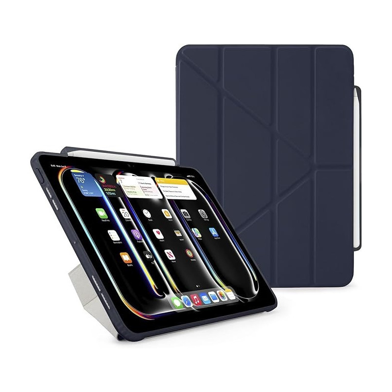 Pipetto Origami No3 Pencil Case For Apple Ipad Pro 11 Inch Case, M4 Smart Cover With 5 In 1 Stand, Dark Blue