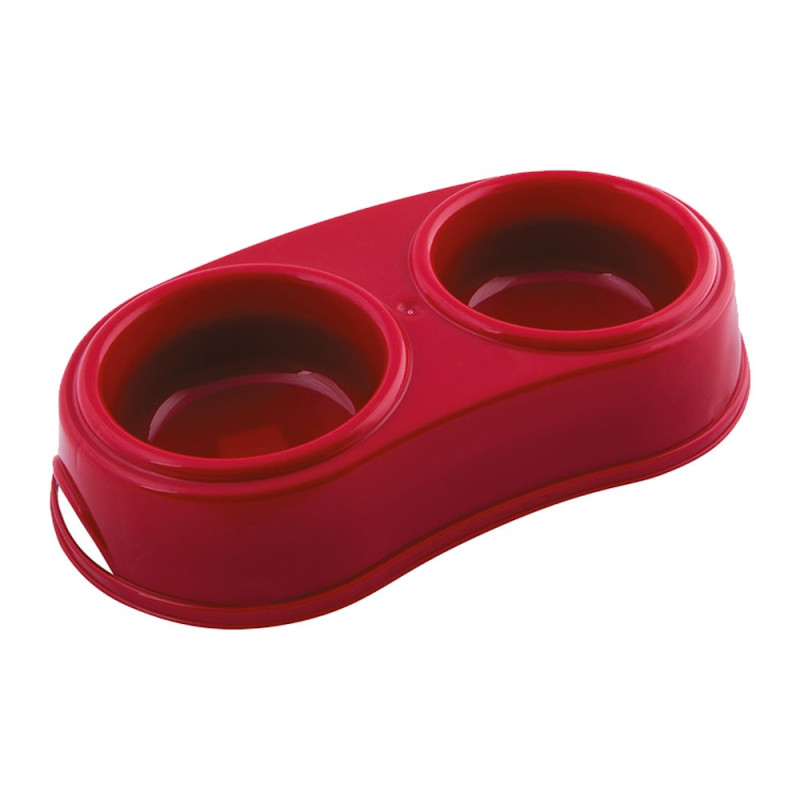 Georplast Plastic Double Antislip Pet Bowl For Dog And Cat, Large (Red)