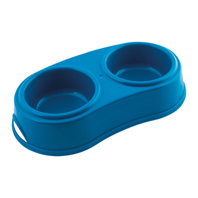 Georplast Plastic Double Antislip Pet Bowl For Dog And Cat, Medium (Blue)