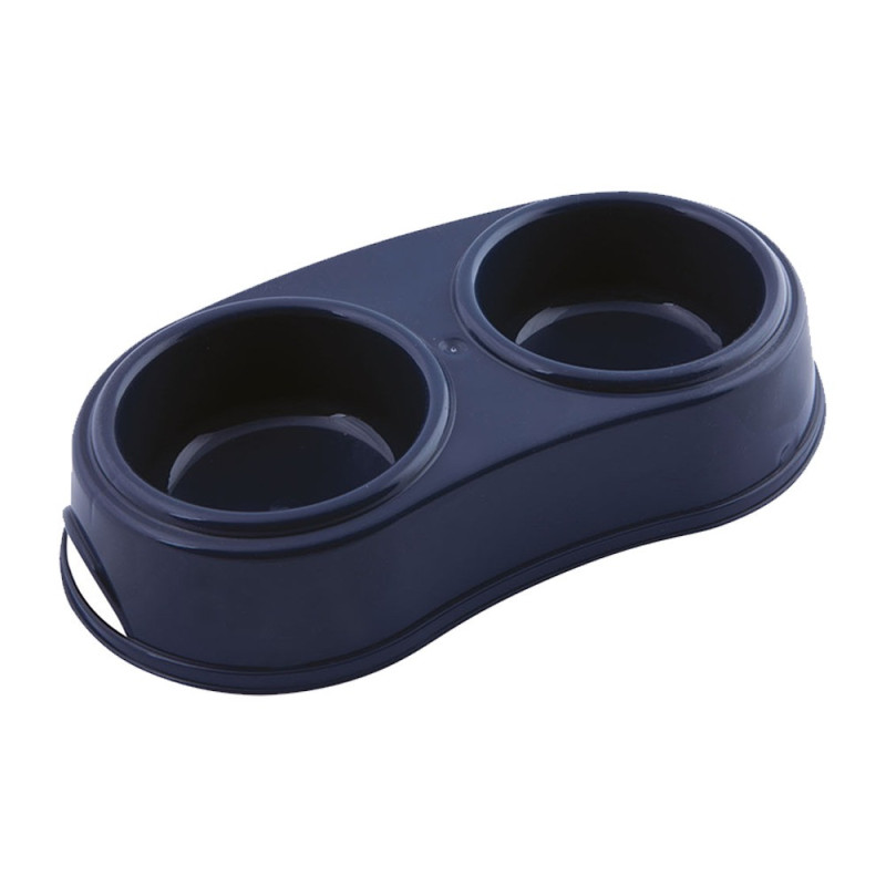 Georplast Plastic Double Antislip Pet Bowl For Dog And Cat, Medium (Navy Blue)