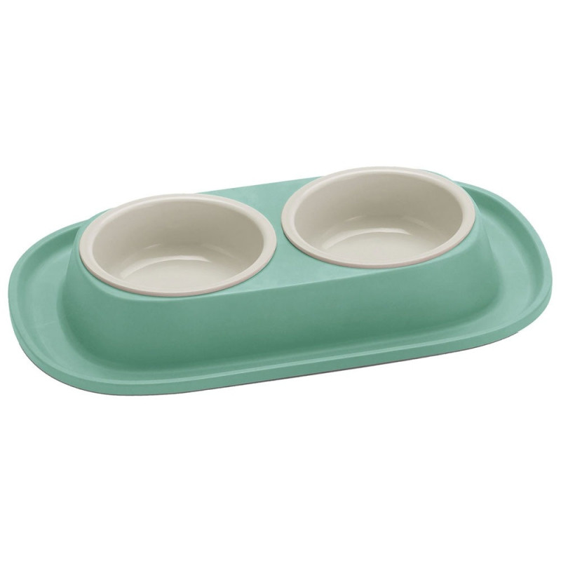 Georplast Soft Touch Plastic Double Bowl, 2 x 460Ml (Green)