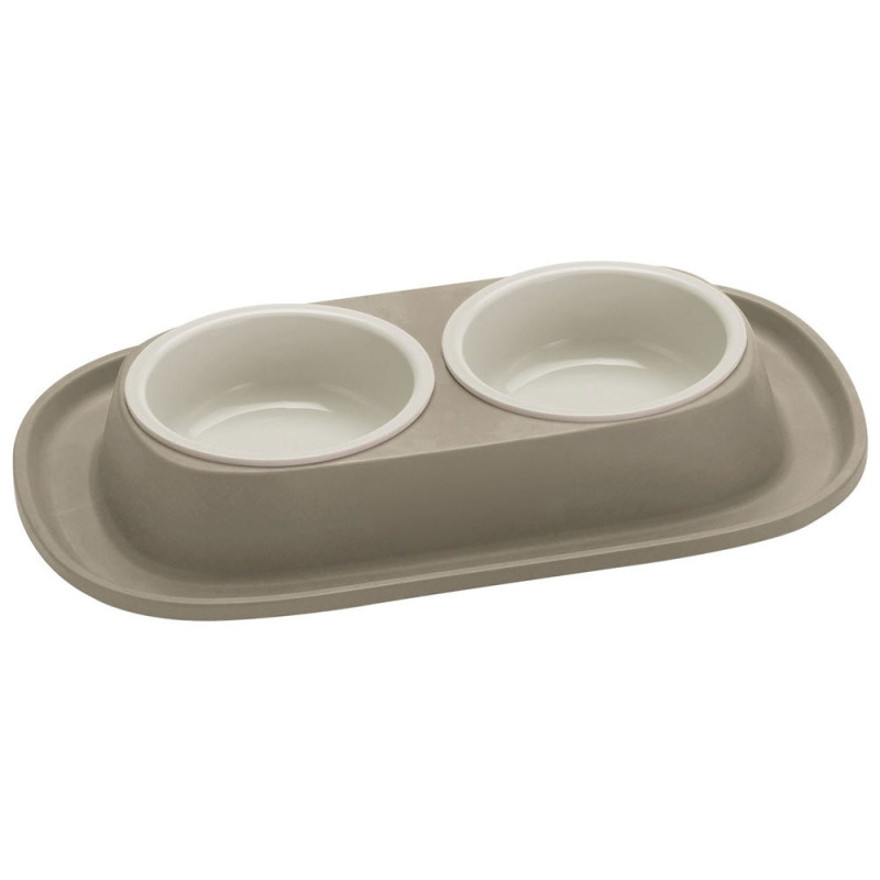 Georplast Soft Touch Plastic Double Bowl, 2 x 460Ml (Grey)