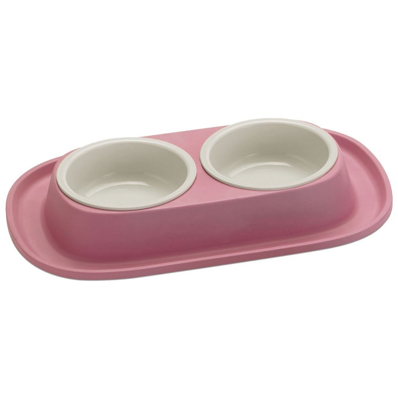 Georplast Soft Touch Plastic Double Bowl, 2 x 460Ml (Pink)