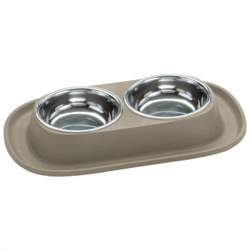 Georplast Soft Touch Stainless Steel Double Bowl For Dog And Cat, 2 x 460Ml, Beige