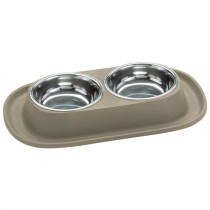 Georplast Soft Touch Stainless Steel Double Bowl For Dog And Cat, 2 x 460Ml, Beige