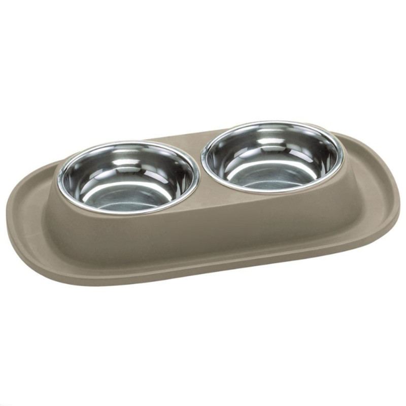Georplast Soft Touch Stainless Steel Double Bowl For Dog And Cat, 2 x 460Ml, Beige
