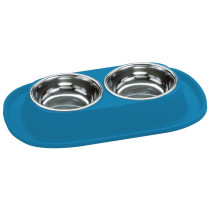 Georplast Soft Touch Stainless Steel Double Bowl For Dog And Cat, 2 x 460Ml, Blue