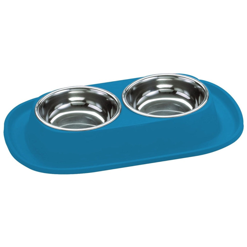 Georplast Soft Touch Stainless Steel Double Bowl For Dog And Cat, 2 x 460Ml, Blue