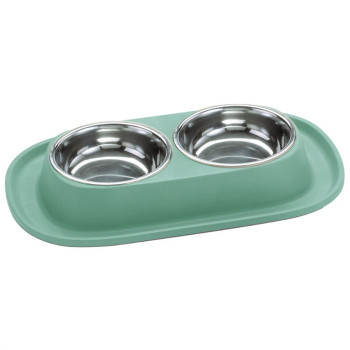 Georplast Soft Touch Stainless Steel Double Bowl For Dog And Cat, 2 x 460Ml, Green