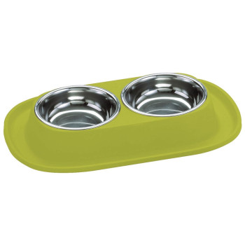 Georplast Soft Touch Stainless Steel Double Bowl For Dog And Cat, 2 x 460Ml, Lime Green