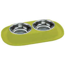 Georplast Soft Touch Stainless Steel Double Bowl For Dog And Cat, 2 x 460Ml, Lime Green