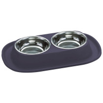 Georplast Soft Touch Stainless Steel Double Bowl For Dog And Cat, 2 x 460Ml, Navy Blue