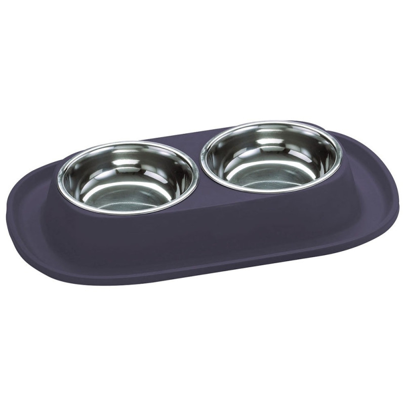 Georplast Soft Touch Stainless Steel Double Bowl For Dog And Cat, 2 x 460Ml, Navy Blue