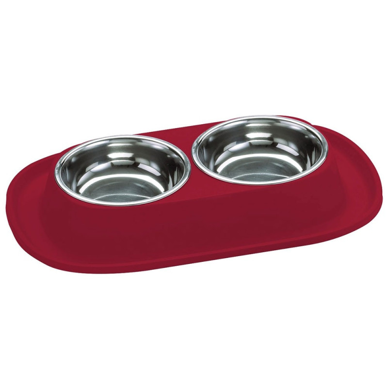 Georplast Soft Touch Stainless Steel Double Bowl For Dog And Cat, 2 x 460Ml, Red