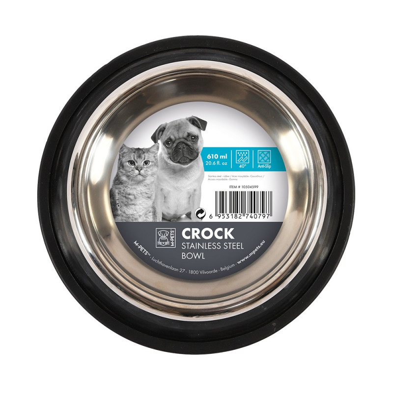 M-Pets Crock Stainless Steel Bowl For Cat And Dog, Medium (610Ml)
