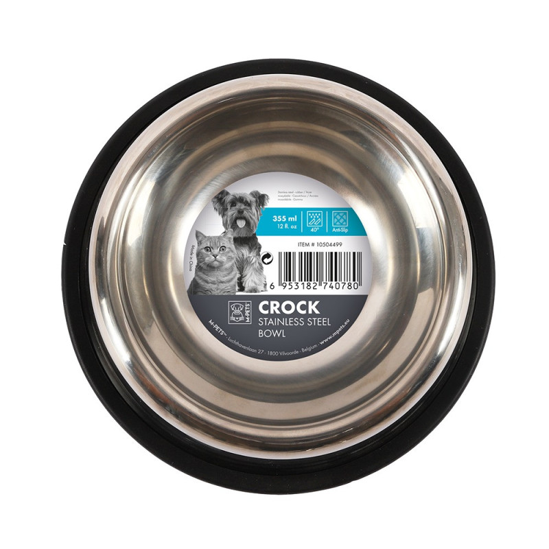 M-Pets Crock Stainless Steel Bowl For Cat And Dog, Small (355 Ml)