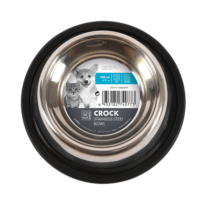 M-Pets Crock Stainless Steel Bowl For Cat And Dog, XS (180 Ml)
