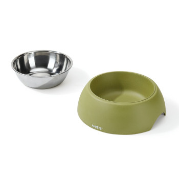 M-Pets Eco Bamboo Bowl For Dog And Cat, Olive, Large (600Ml)