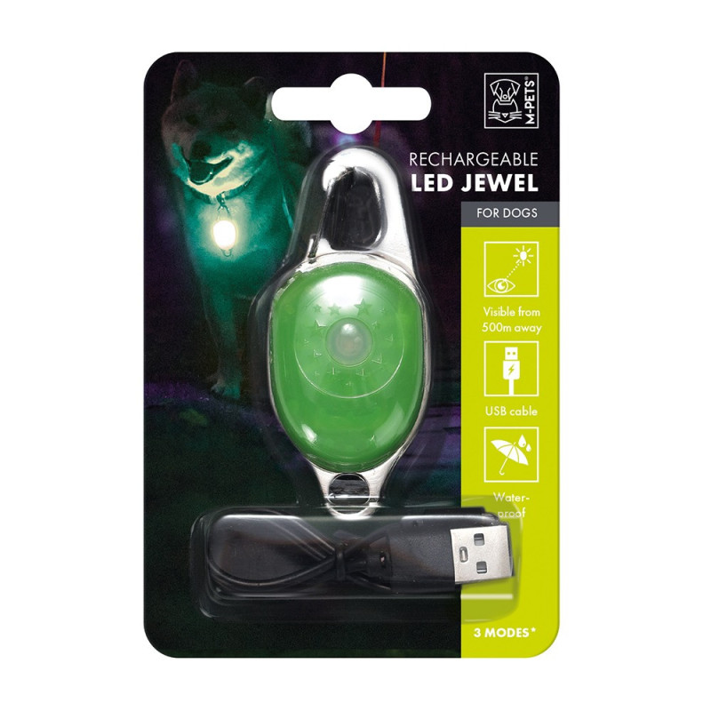 M-Pets Rechargeable LED JEWEL, For Dogs, Green
