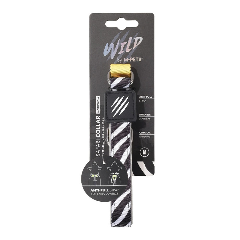 M-Pets Wild Safari Collar Medium, For Dog, Medium (2 x 31-40 cm), Black/White