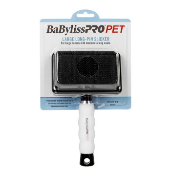 Babyliss Pro Pet Large Long-Pin Slicker Brush For Large Breeds With Medium To Long Coats, Black/White