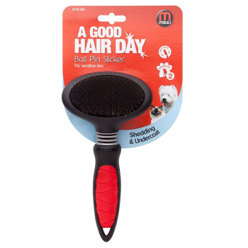 Mikki Dog, Cat, Puppy, Kitten Grooming Ball Pin Slicker Brush For Medium And Large Pets, Black/Red
