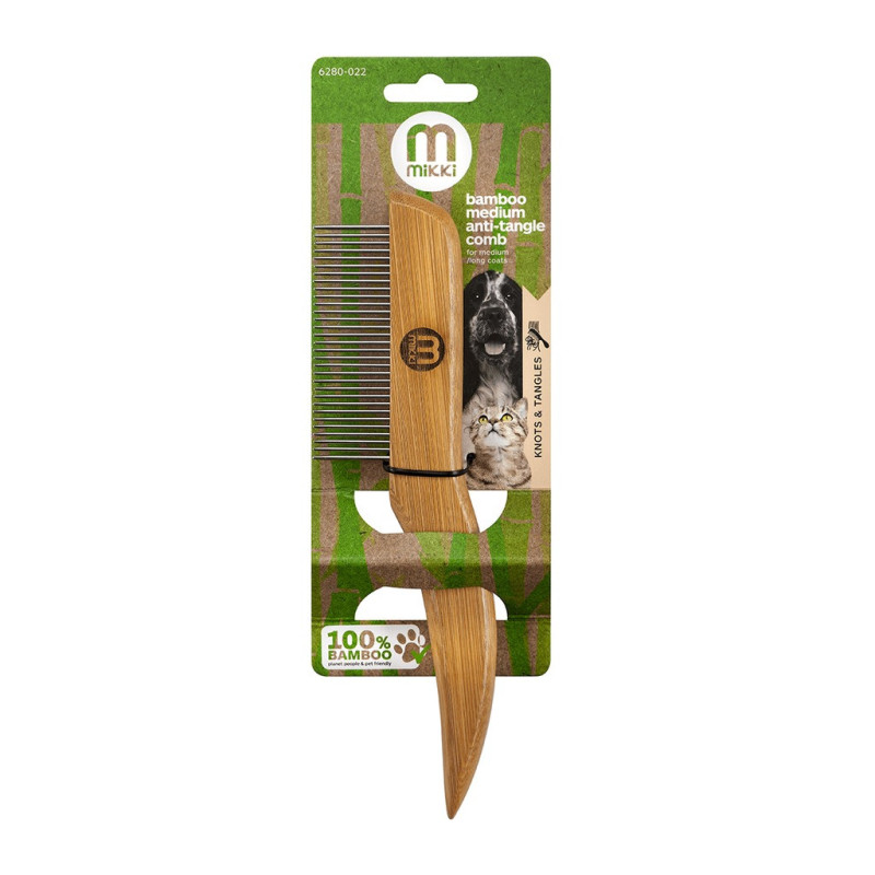 Mikki Bamboo Anti-Tangle Comb For Dog, Cat, Puppy With Medium And Long Hair Coats
