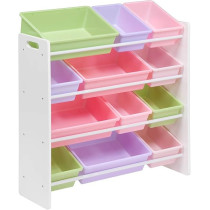 Homesmiths 4-tier Toy Storage Organizer For Kids and 12 Pastel Colors Plastic Bins, Multicolour