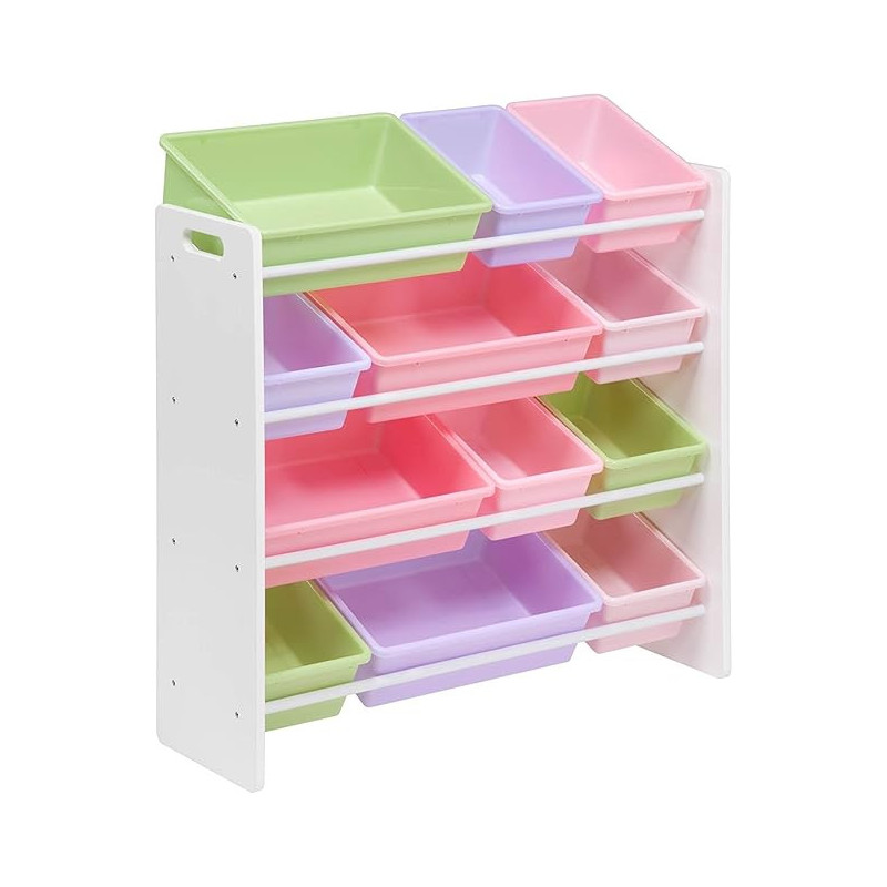 Homesmiths 4-tier Toy Storage Organizer For Kids and 12 Pastel Colors Plastic Bins, Multicolour