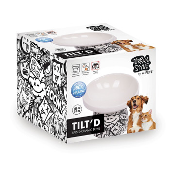 M-Pets Freestyle Tilt'D Raised Ceramic Bowl Black And White, 150Ml