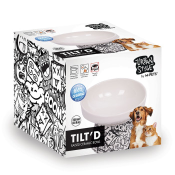 M-Pets Freestyle Tilt’D Raised Ceramic Bowl Black And White, 250Ml