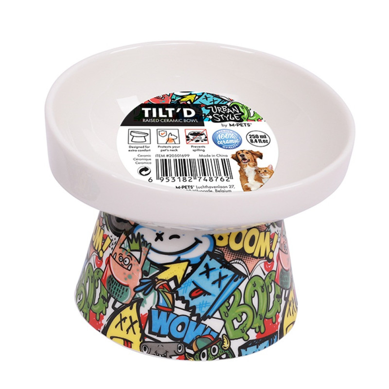 M-Pets Freestyle Tilt’D Raised Ceramic Bowl, Mixed Colour, 250Ml