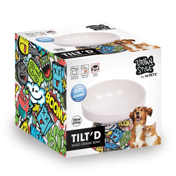 M-Pets Freestyle Tilt’D Raised Ceramic Bowl, Mixed Colour, 250Ml