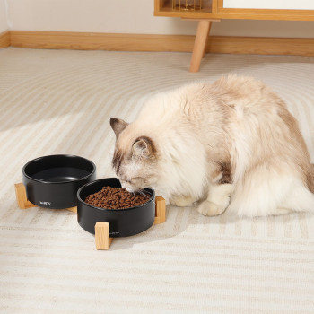 M-Pets Opera Ceramic Bowls With Bamboo Stand Black, 2X 850Ml