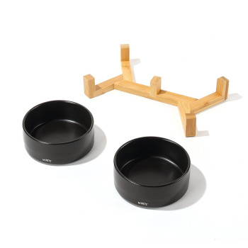 M-Pets Opera Ceramic Bowls With Bamboo Stand Black, 2X 850Ml