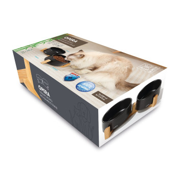 M-Pets Opera Ceramic Bowls With Bamboo Stand Black, 2X 850Ml