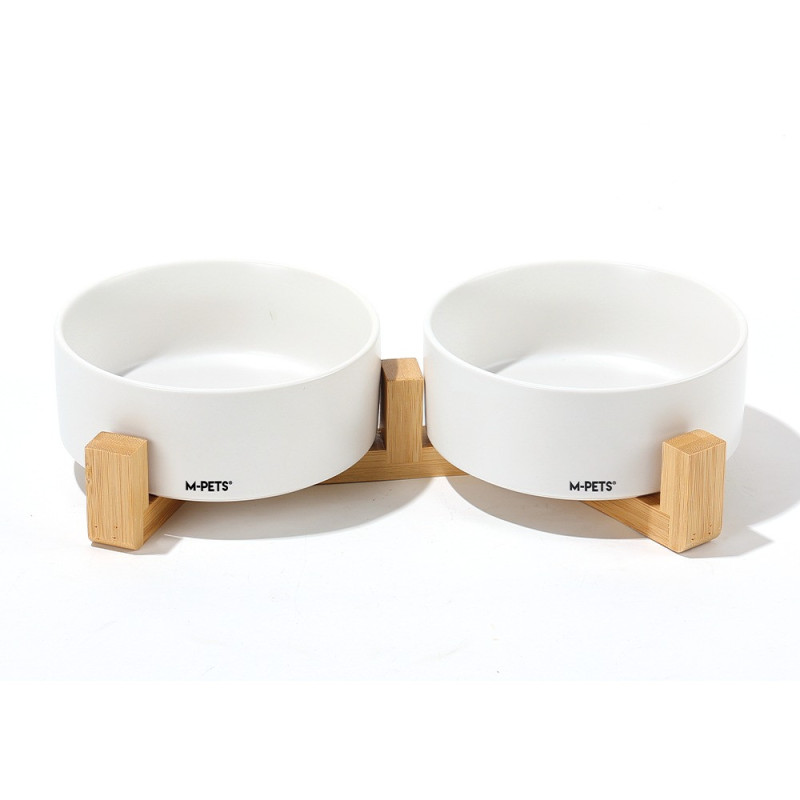 M-Pets Opera Ceramic Bowls With Bamboo Stand White, 2X 850Ml