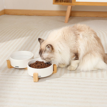 M-Pets Opera Ceramic Bowls With Bamboo Stand White, 2X 850Ml