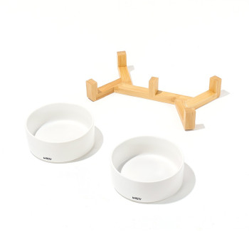 M-Pets Opera Ceramic Bowls With Bamboo Stand White, 2X 850Ml