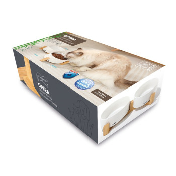 M-Pets Opera Ceramic Bowls With Bamboo Stand White, 2X 850Ml