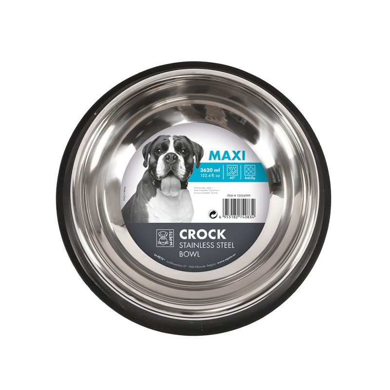 M-Pets Crock Stainless Steel Bowl Maxi For Dog, 3620Ml