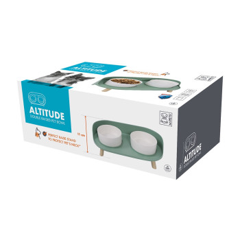 M-Pets Altitude Double Raised Pet Bowl, Antislip And Stainless, 1.123L